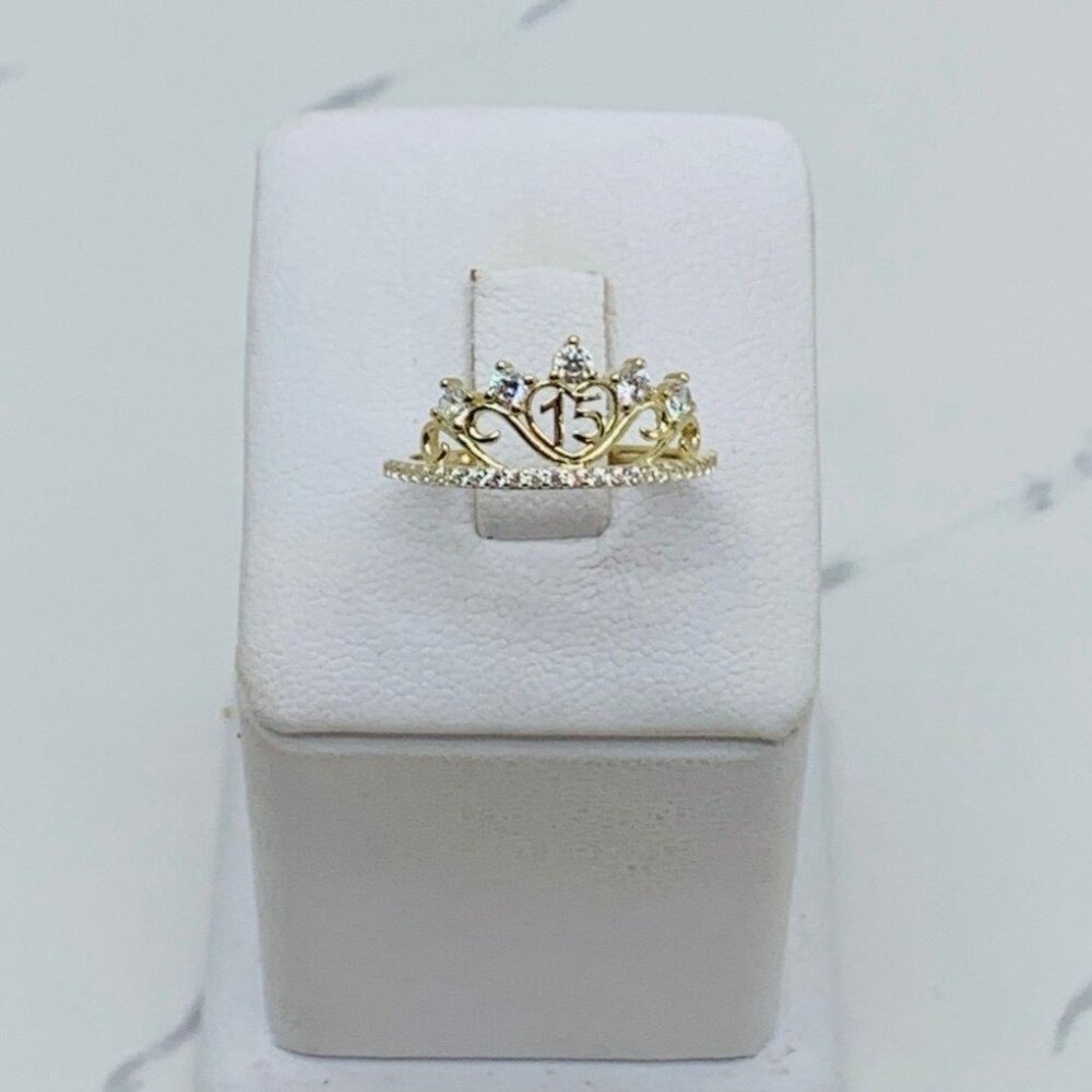 10k solid gold ring sweet 15 crown tiara heart ❤️ Size 7
